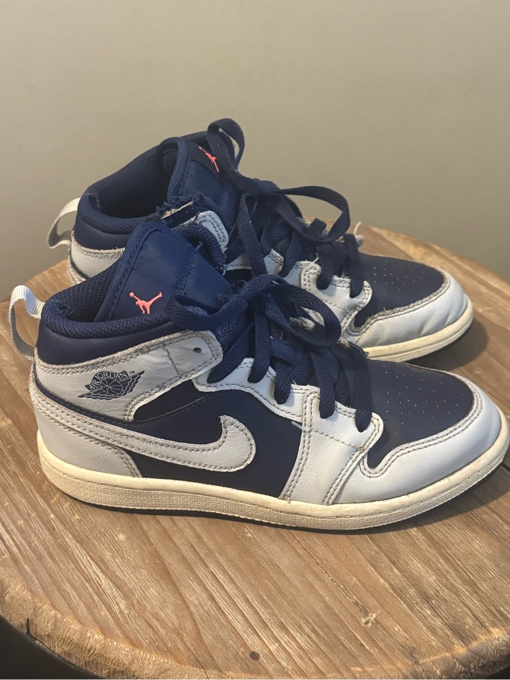 Nike Air Jordan 1 Kids Navy and White High-Top Sneakers